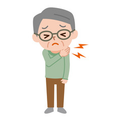 肩を痛がるシニア男性
