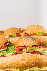 fast food hamburger, hot dog menu with burger, french fries, tomato drinks and many more