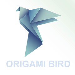 Origami blue paper vector bird illustration