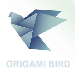 Origami blue paper vector bird illustration