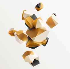 Abstract golden composition with 3d cubes