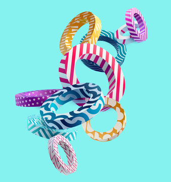 3D decorative rings. Colorful design.