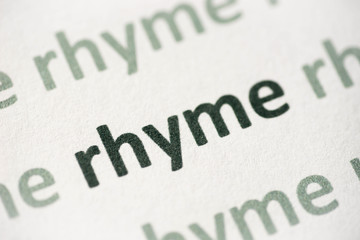 word rhyme printed on paper macro