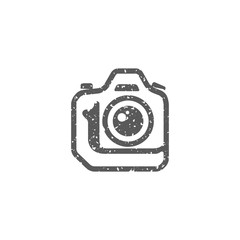 Camera icon in grunge texture. Vintage style vector illustration.