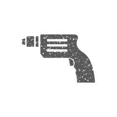 Electric drill icon in grunge texture. Vintage style vector illustration.