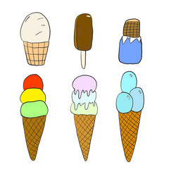 Ice cream collection, vector illustration. Collection of 6 vecto
