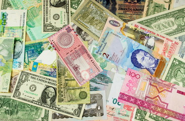 Different world banknotes. Background for business and finance. Money concept