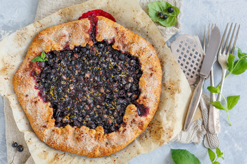 Pie(Galette) with black currant and lemon zest.