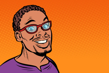 African man smiling. Hipster with glasses