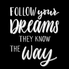 Follow your dreams they know the way - hand lettering vector.