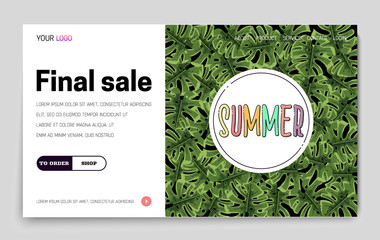 Landing Page -Summer Final Sale, leaves tropical jungle on the background