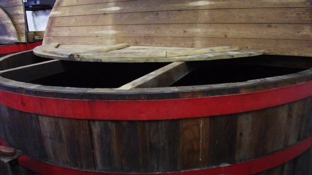 Outside and inside of wash-back tub at Campbeltown whiskey distillery