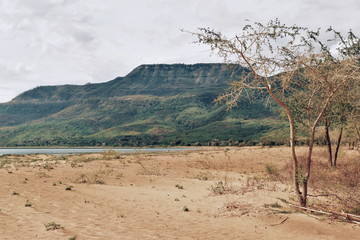 Mount Chombe in Chitimba Malawi seen from Lake Malawi, Malawi