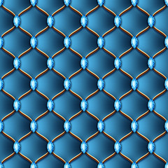 Leather upholstery seamless pattern with golden thread and gems. Vector Illustration