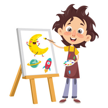 Vector Illustration Of A Kid Painting