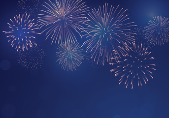 Brightly Colorful Fireworks on twilight background