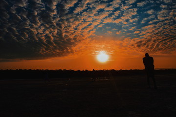 A golden hour silhouette at Lake Magadi, Rift Valley, Kenya 