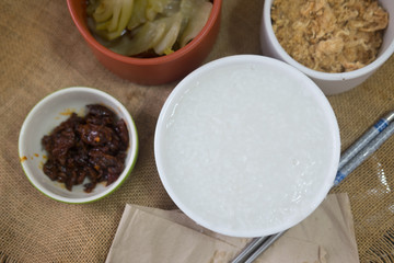 Rice gruel served with side dish