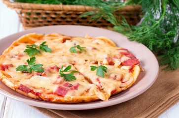 Delicious pizza with cheese and parsley