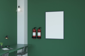Green interior with fire extinguishers