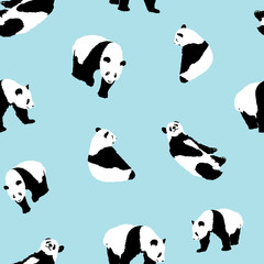 Fototapety  seamless pattern panda on blue background, wildlife animal vector illustration