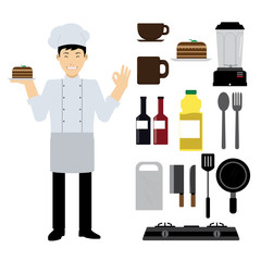 Chef Character with Kitchen Tools