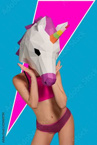 Young Girl Wearing Unicorns Heead Mask Pink And Black