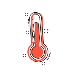 Vector thermometer icon in comic style. Goal sign illustration pictogram. Thermometer business splash effect concept.