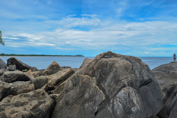 Fototapeta na wymiar Rocky shoreline at Lake Malawi, Malawi