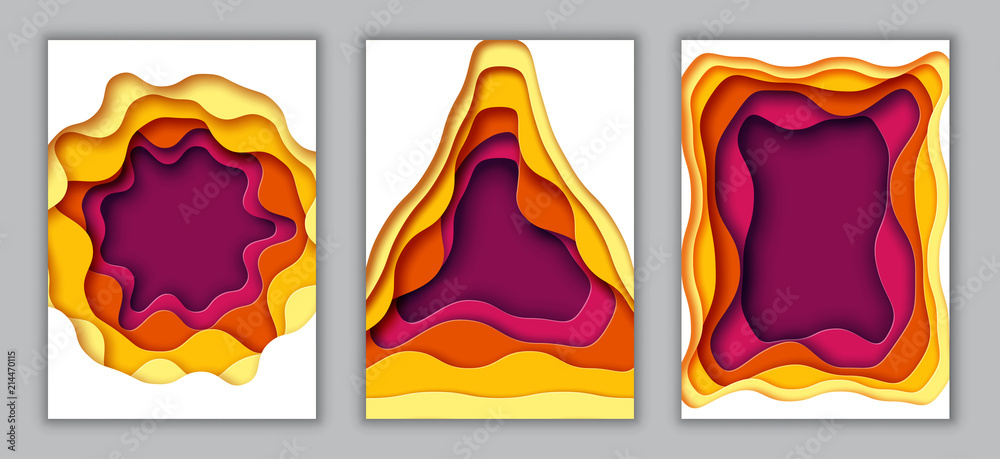Aufkleber Paper wave layer with autumn color abstract background.Paper cut of vertical A4 cover design for business banner template and material design.Vector illustration.