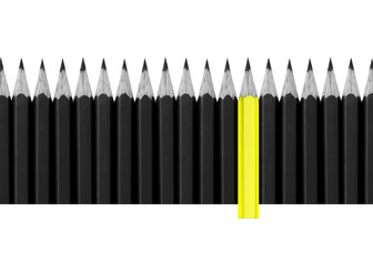 One bright color right difference wooden sharp pencils isolated on white background