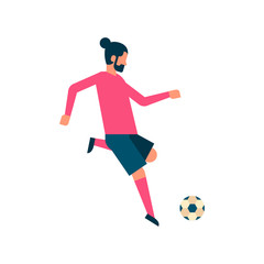 Fototapeta na wymiar Football player kick ball isolated sport championship flat full length character vector illustration