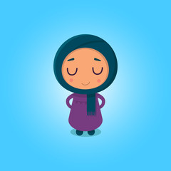 Muslim girl in the flat style on the blue background