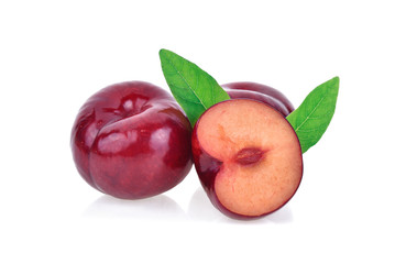 red cherry plums isolated on white background