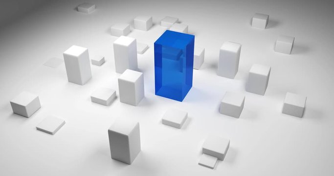 Diverse S&auml;ulen wachsen aus dem Boden. Die gr&ouml;&szlig;te davon hebt sich durch ihre blaue Farbe ab. Symbol f&uuml;r Fortschritt und Erfolg.