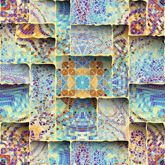 Seamless background pattern. Emboss mosaic art pattern based on Art Nouveau style. Vector image.