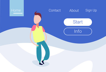 man silhouette standing pose hands pocket background male cartoon character full length horizontal flat vector illustration