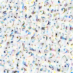 Classical music lettering and notes on white. Seamless background. Vector image.