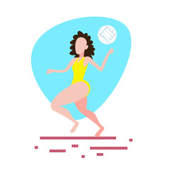 woman volleyball player beach white background female sport activity cartoon character full length flat vector illustration