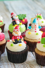 Christmas of cupcake on the wooden.
