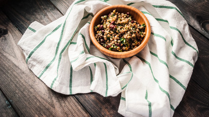 Bamboo bowl of boiled buckwheat