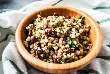 Bamboo bowl of boiled buckwheat