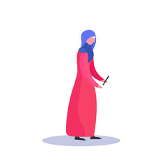arab woman profile isolated using smartphone female cartoon character full length flat vector illustration