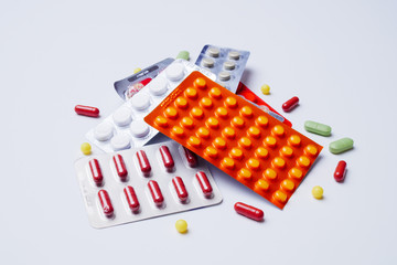 Photo of blisters with multi-colored tablets