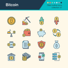 Bitcoin icons. Filled outline design collection 37. For presentation, graphic design, mobile application, web design, infographics.