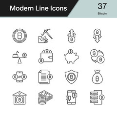 Bitcoin icons. Modern line design set 37. For presentation, graphic design, mobile application, web design, infographics.
