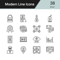Bitcoin icons. Modern line design set 38. For presentation, graphic design, mobile application, web design, infographics.