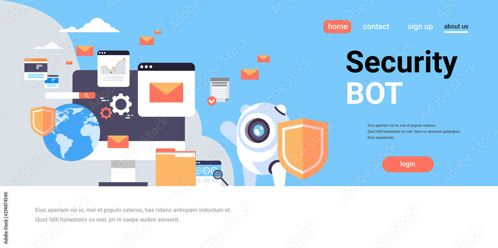 Poster security protection bot shield database protection app access concept horizontal flat global copy sp