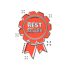 Vector cartoon best seller ribbon icon in comic style. Medal sign illustration pictogram. Bestseller business splash effect concept.