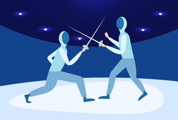 Fototapeta na wymiar fencing man mask training duel swordsman arena male activity cartoon character full length horizontal flat vector illustration